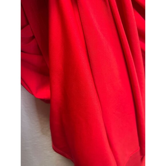 Womens Red Ruched Waist Dress By Black Saks Fifth Avenue Size 16 3/4 Sleeves Bac - Picture 8 of 9
